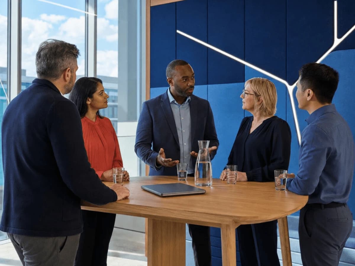 A group of corporate staff having a conversation