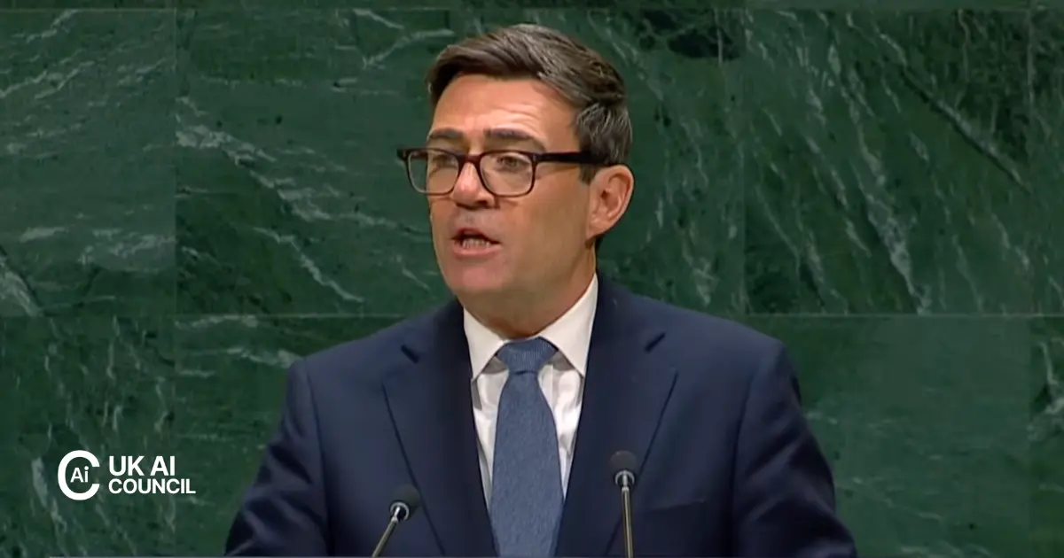 Andy Burnham, Prime Minister of the United Kingdom, delivering a speech at the United Nations General Assembly in New York.