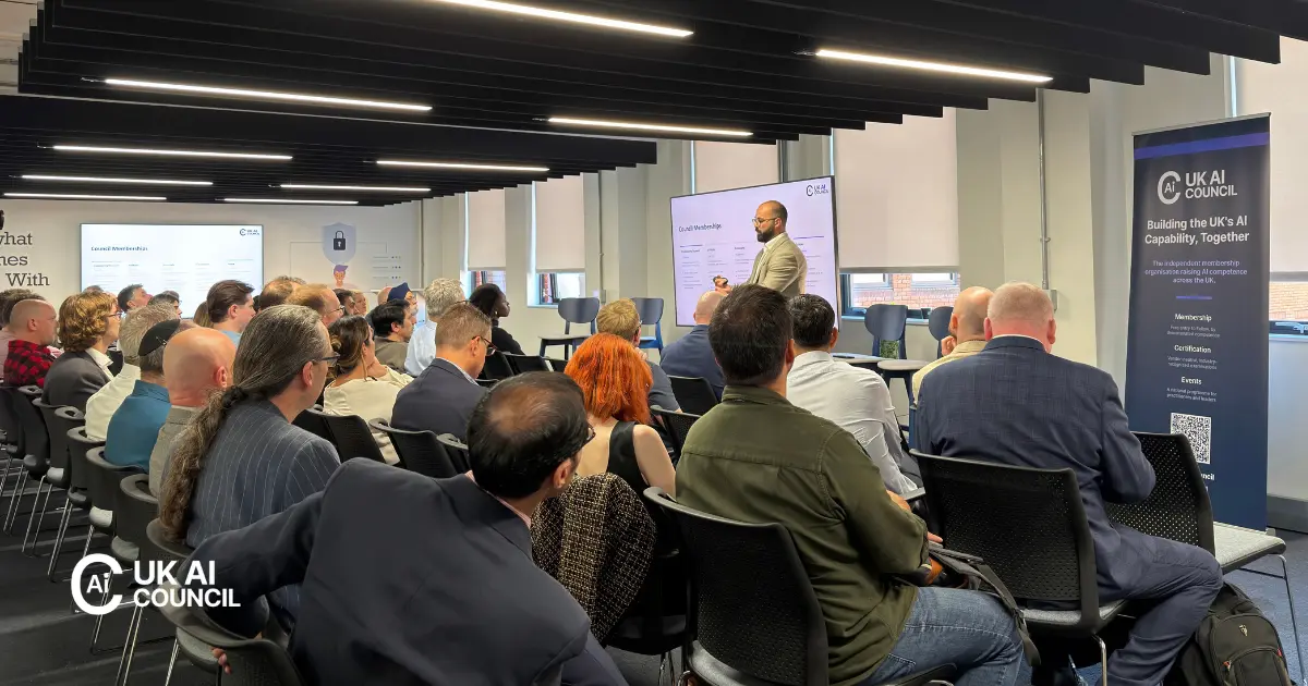 Philip Blake, Chief Executive of the UK AI Council, speaking at the launch event in Manchester